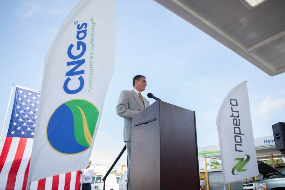 Charles Wainer speaking at the CNGas station opening in Miami Gardens, Florida